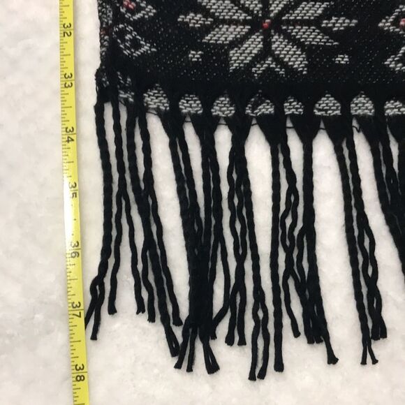 Winter Scarf with Deer Red/Black/White 76“ Long with Fringe - Picture 4 of 7